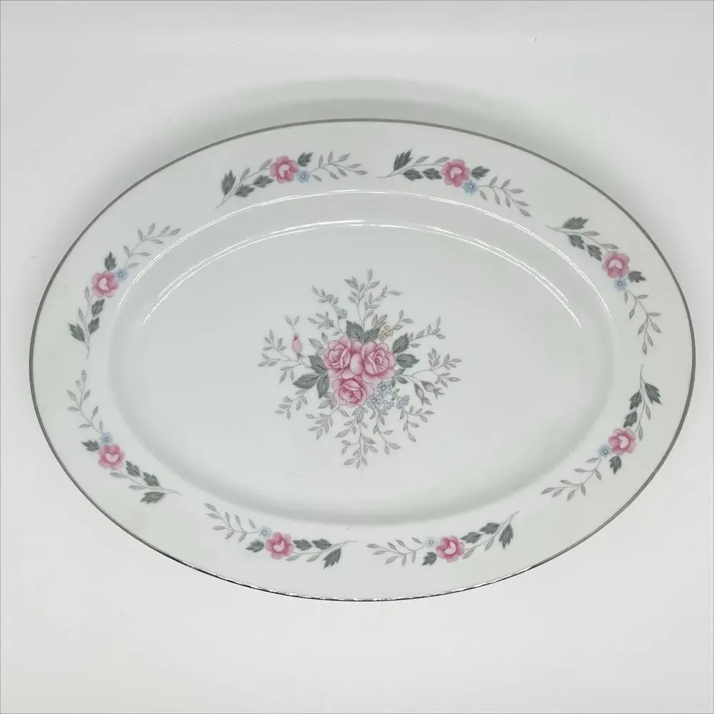 Vintage Fine China of Japan Oval Serving Plate Platter Pretty Rose Pattern